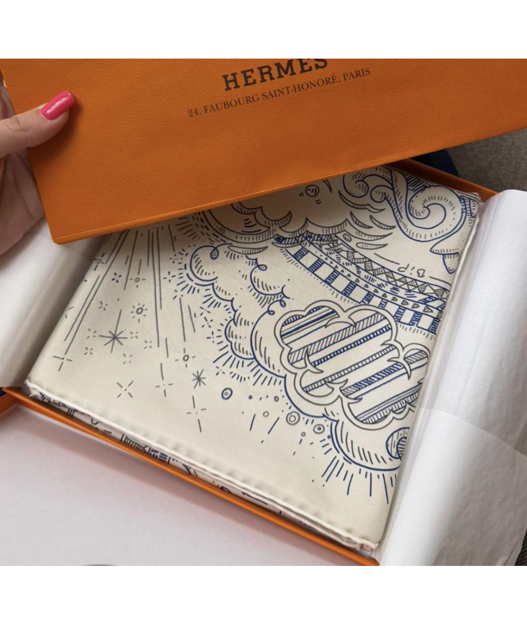 HERMES Белый шелковый платок, фото 4