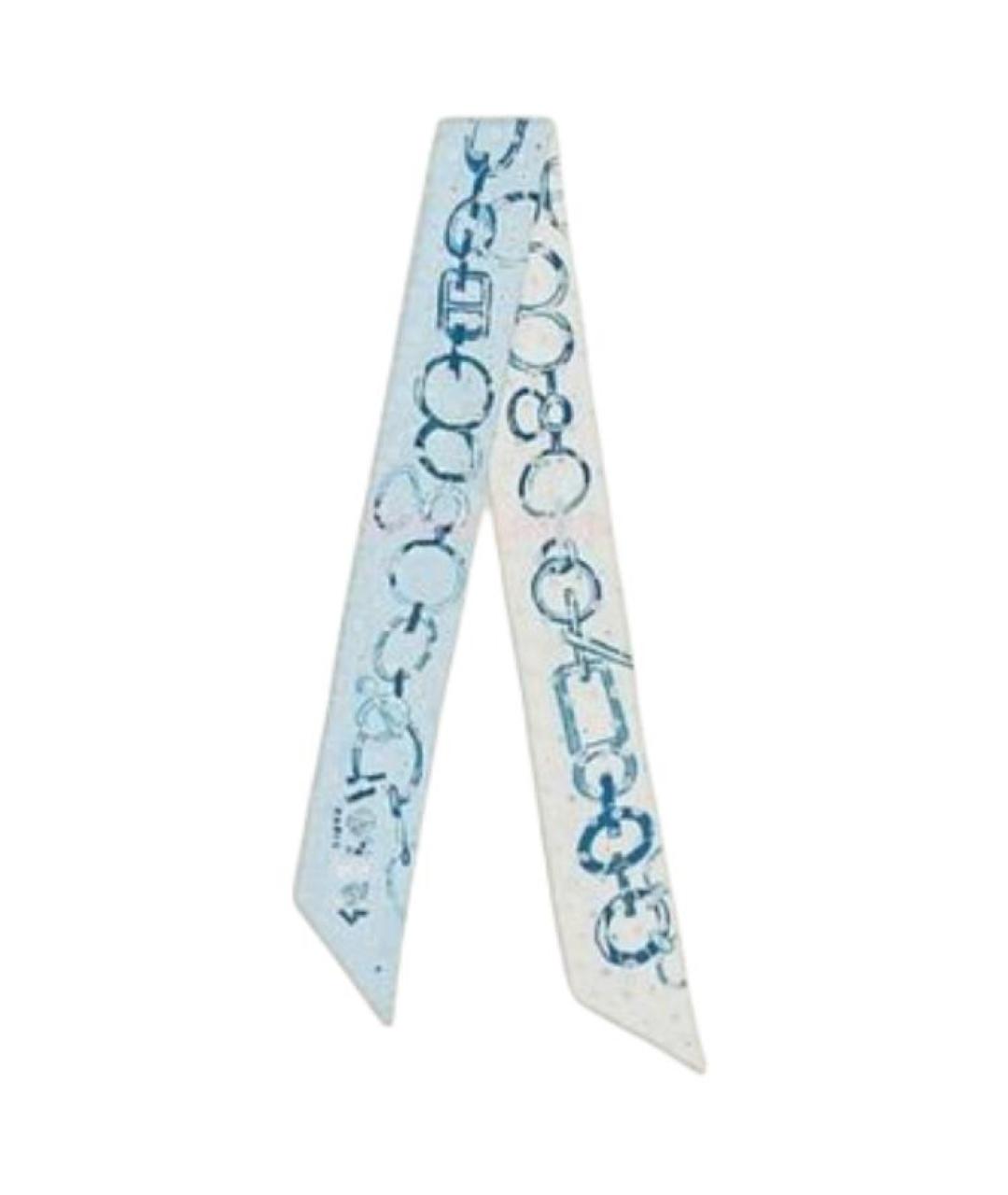 HERMES Голубой шелковый шарф, фото 1