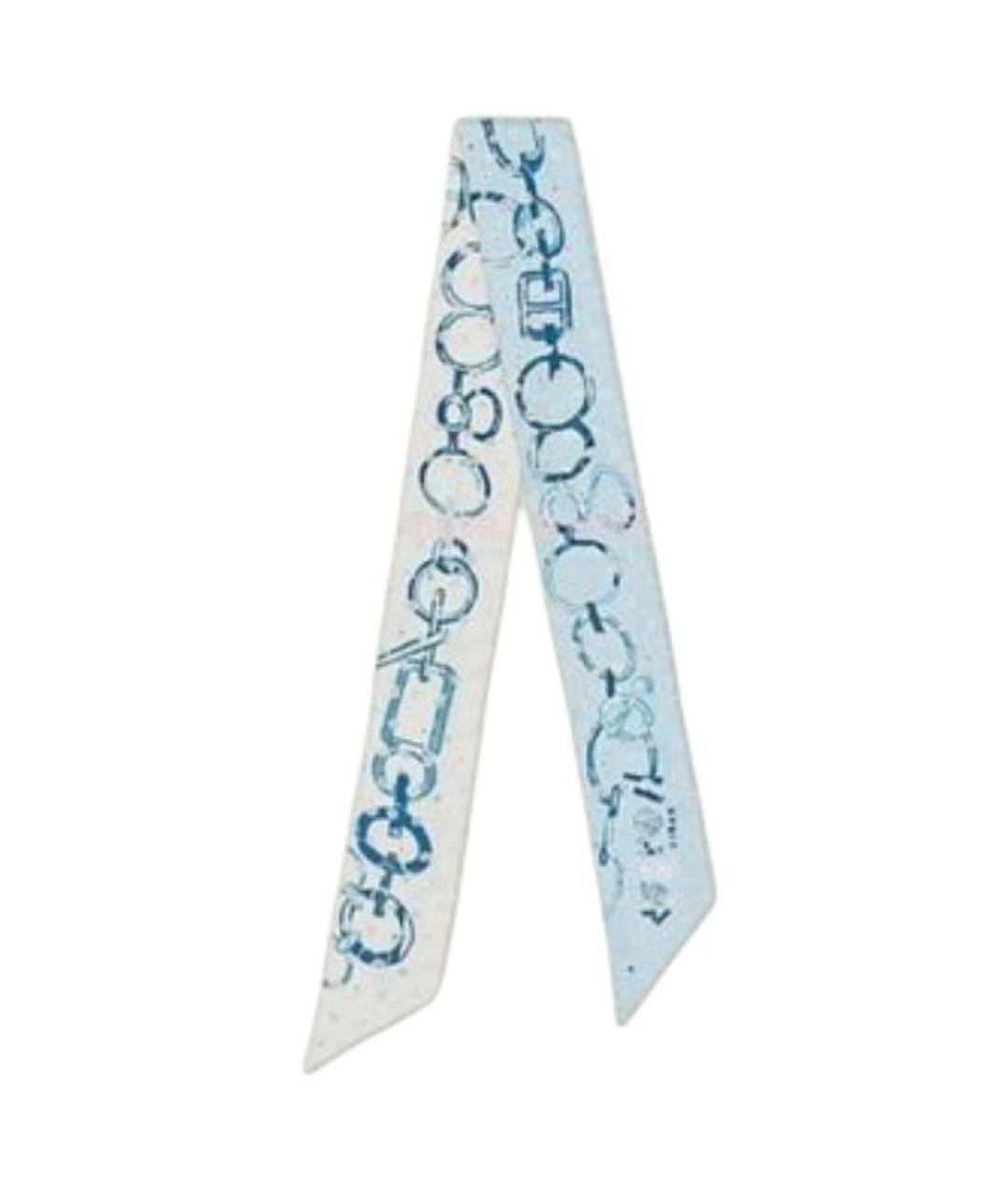 HERMES Голубой шелковый шарф, фото 2