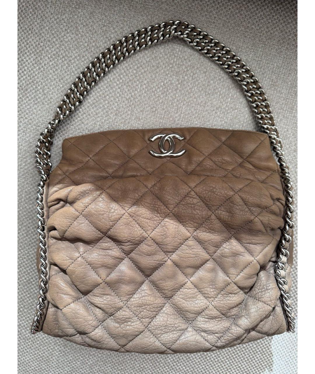 CHANEL Бежевая кожаная сумка через плечо, фото 3