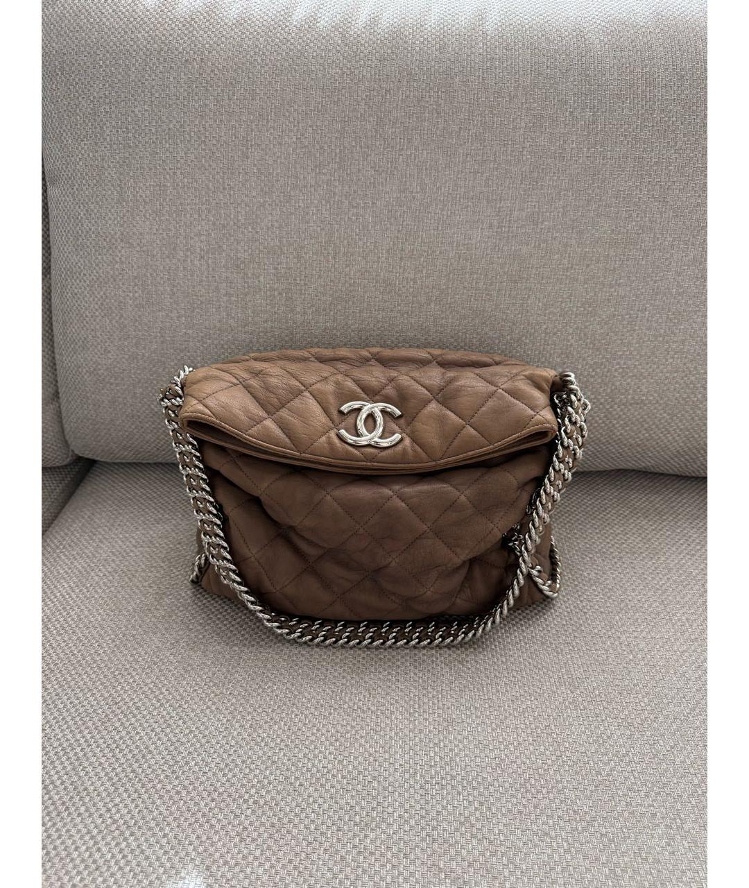 CHANEL Бежевая кожаная сумка через плечо, фото 6