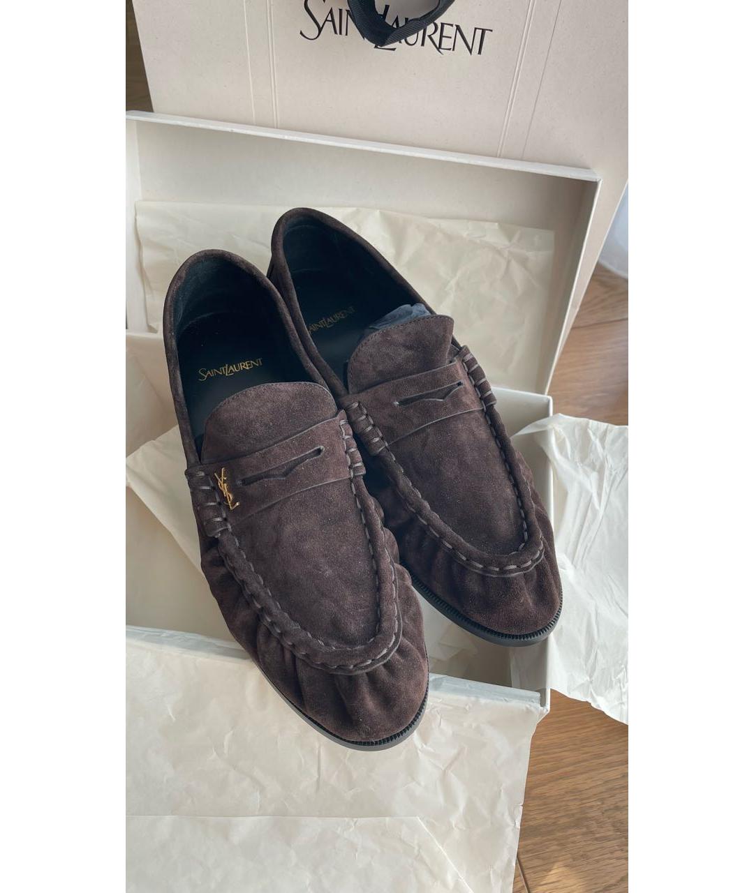 SAINT LAURENT Коричневые замшевые лоферы, фото 5