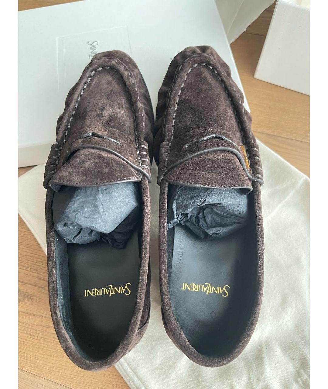 SAINT LAURENT Коричневые замшевые лоферы, фото 3