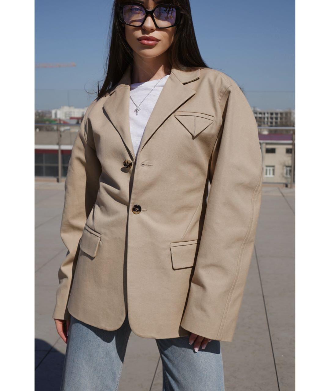 BOTTEGA VENETA Бежевый хлопковый жакет/пиджак, фото 3