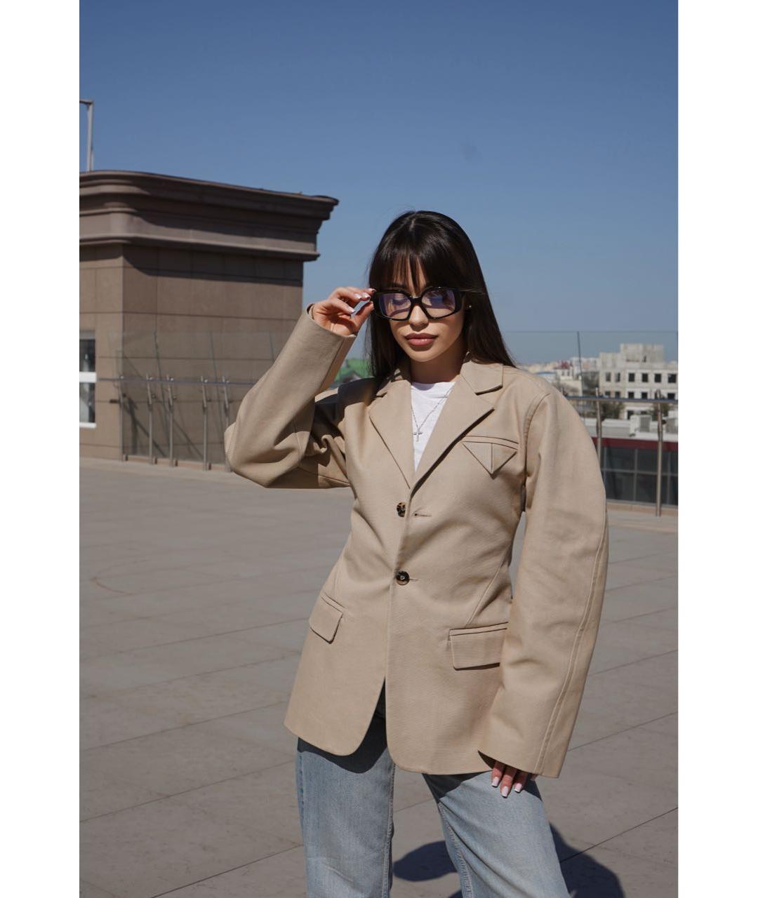 BOTTEGA VENETA Бежевый хлопковый жакет/пиджак, фото 5