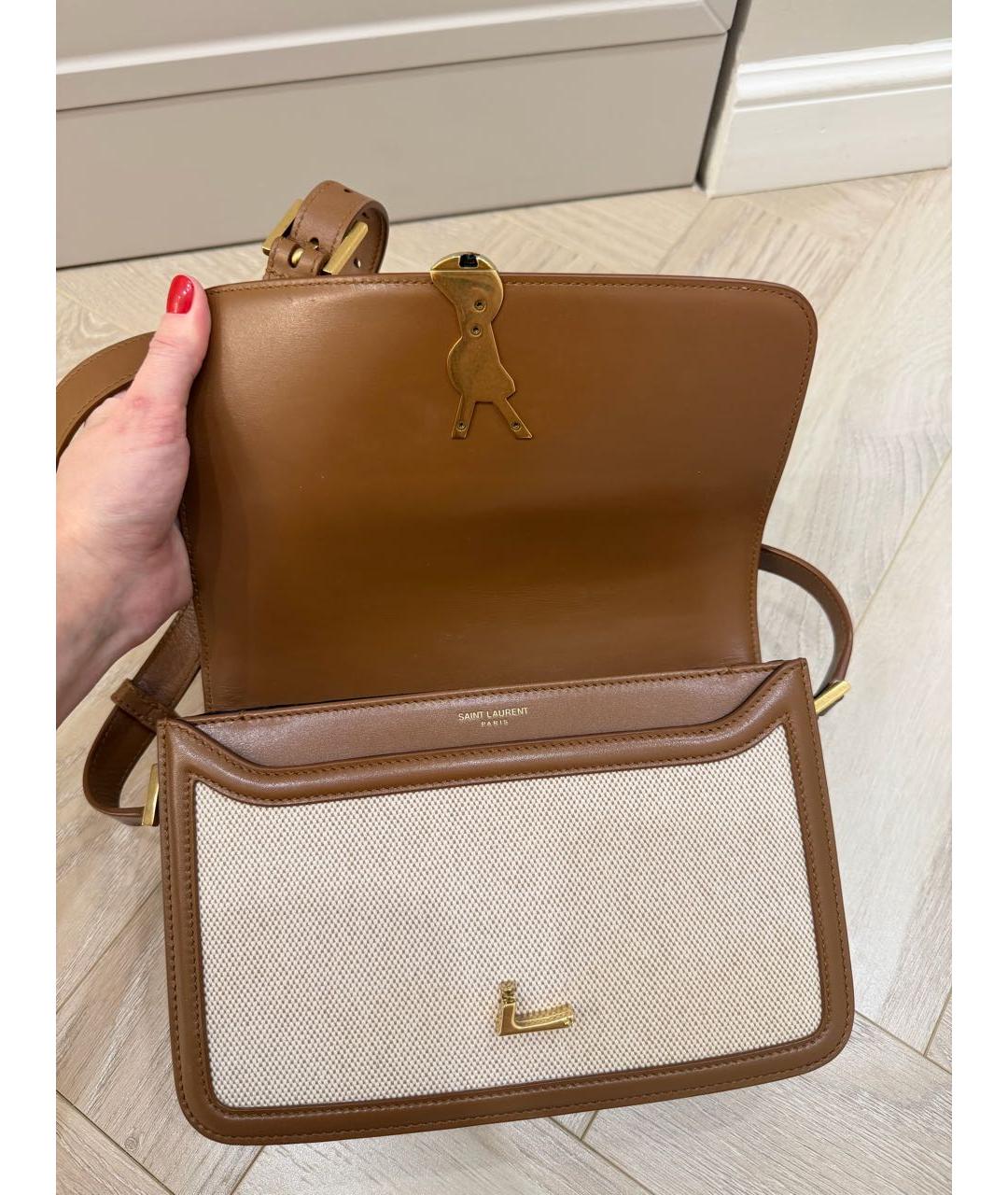 SAINT LAURENT Коричневая кожаная сумка через плечо, фото 7