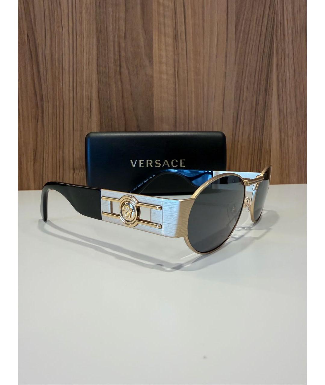 VERSACE Бежевые металлические солнцезащитные очки, фото 2