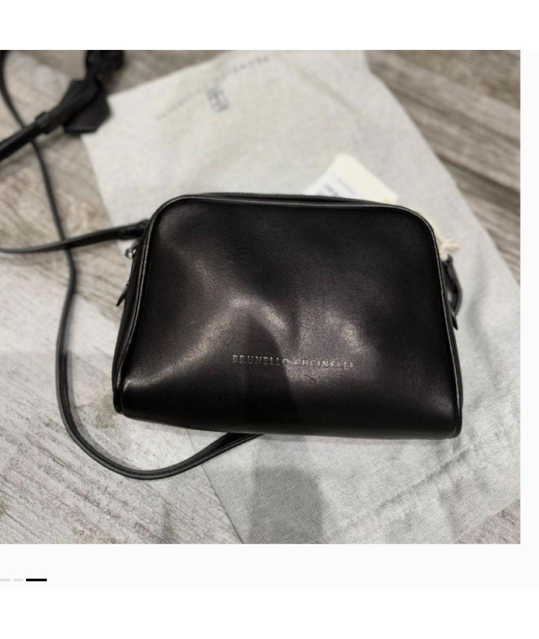 BRUNELLO CUCINELLI Черная кожаная сумка через плечо, фото 3
