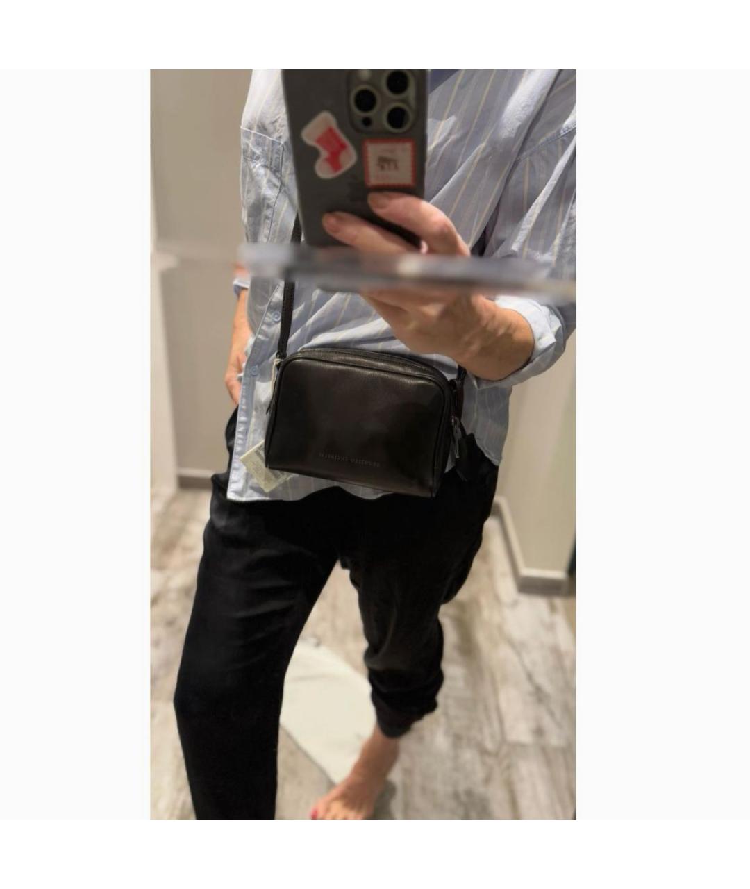 BRUNELLO CUCINELLI Черная кожаная сумка через плечо, фото 4