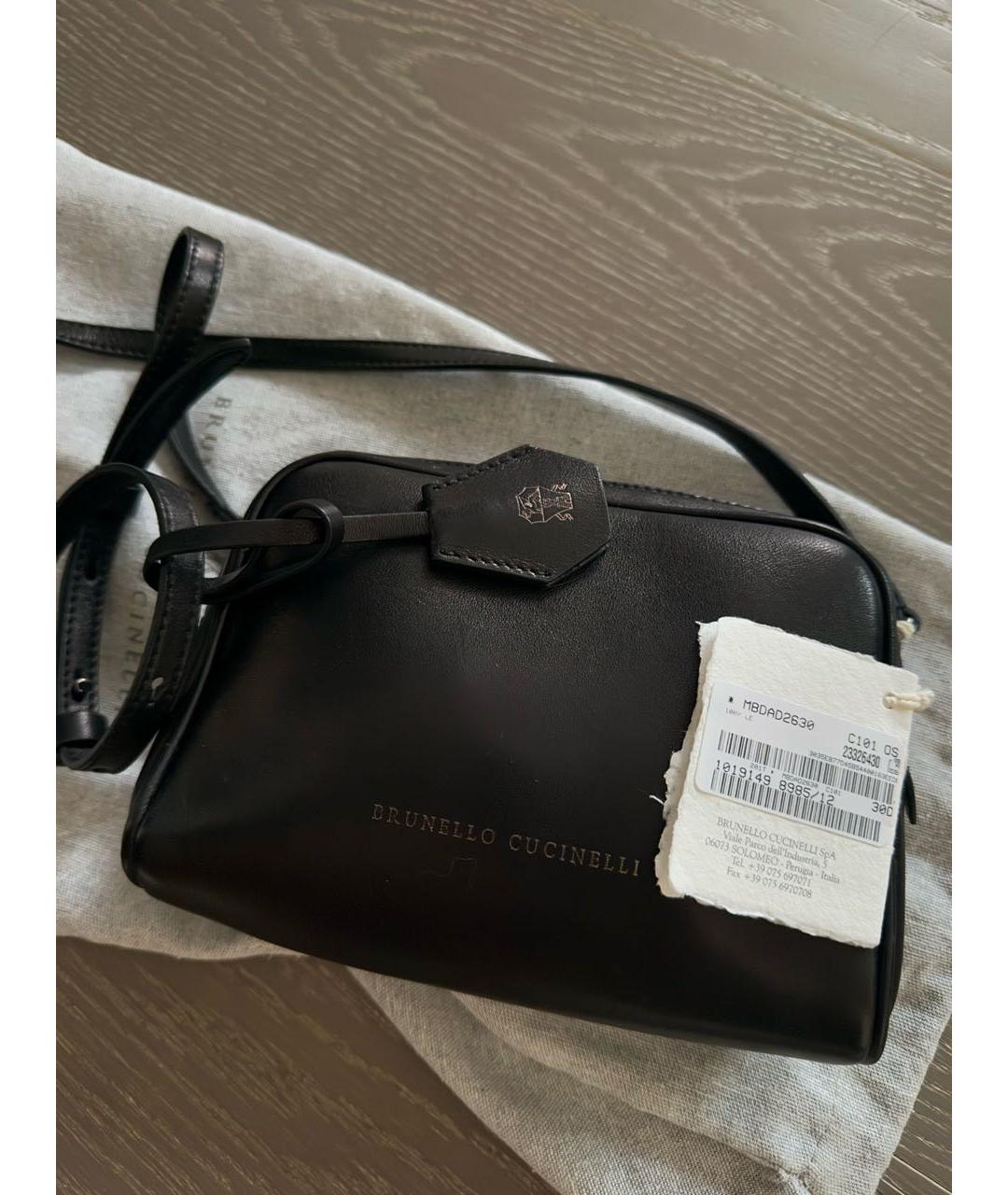 BRUNELLO CUCINELLI Черная кожаная сумка через плечо, фото 5