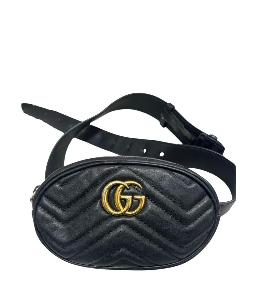 GUCCI Черная кожаная поясная сумка, фото 1