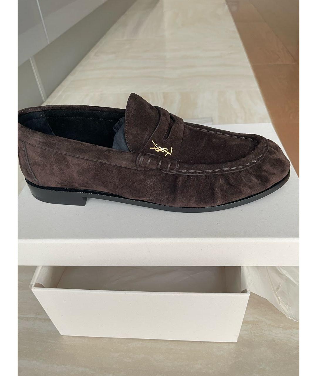 SAINT LAURENT Коричневые замшевые лоферы, фото 9
