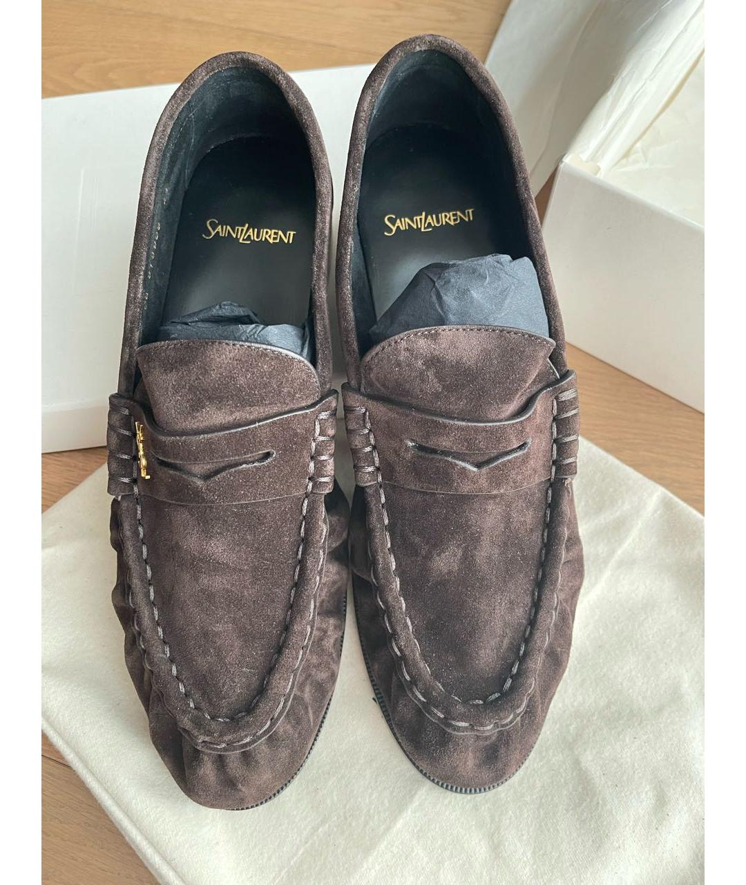 SAINT LAURENT Коричневые замшевые лоферы, фото 2