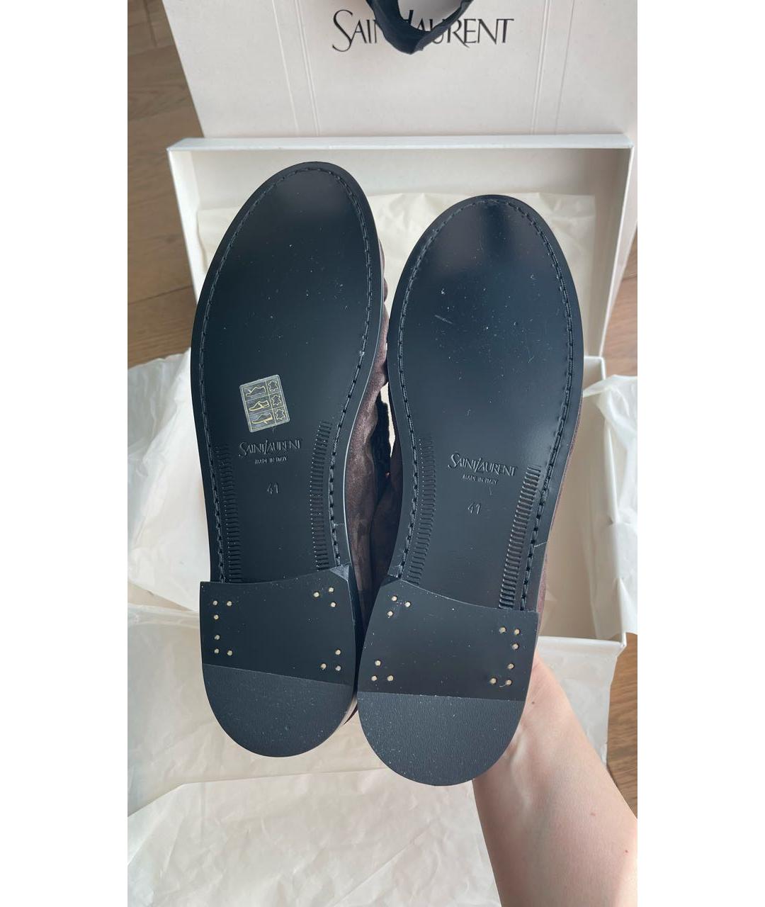 SAINT LAURENT Коричневые замшевые лоферы, фото 6