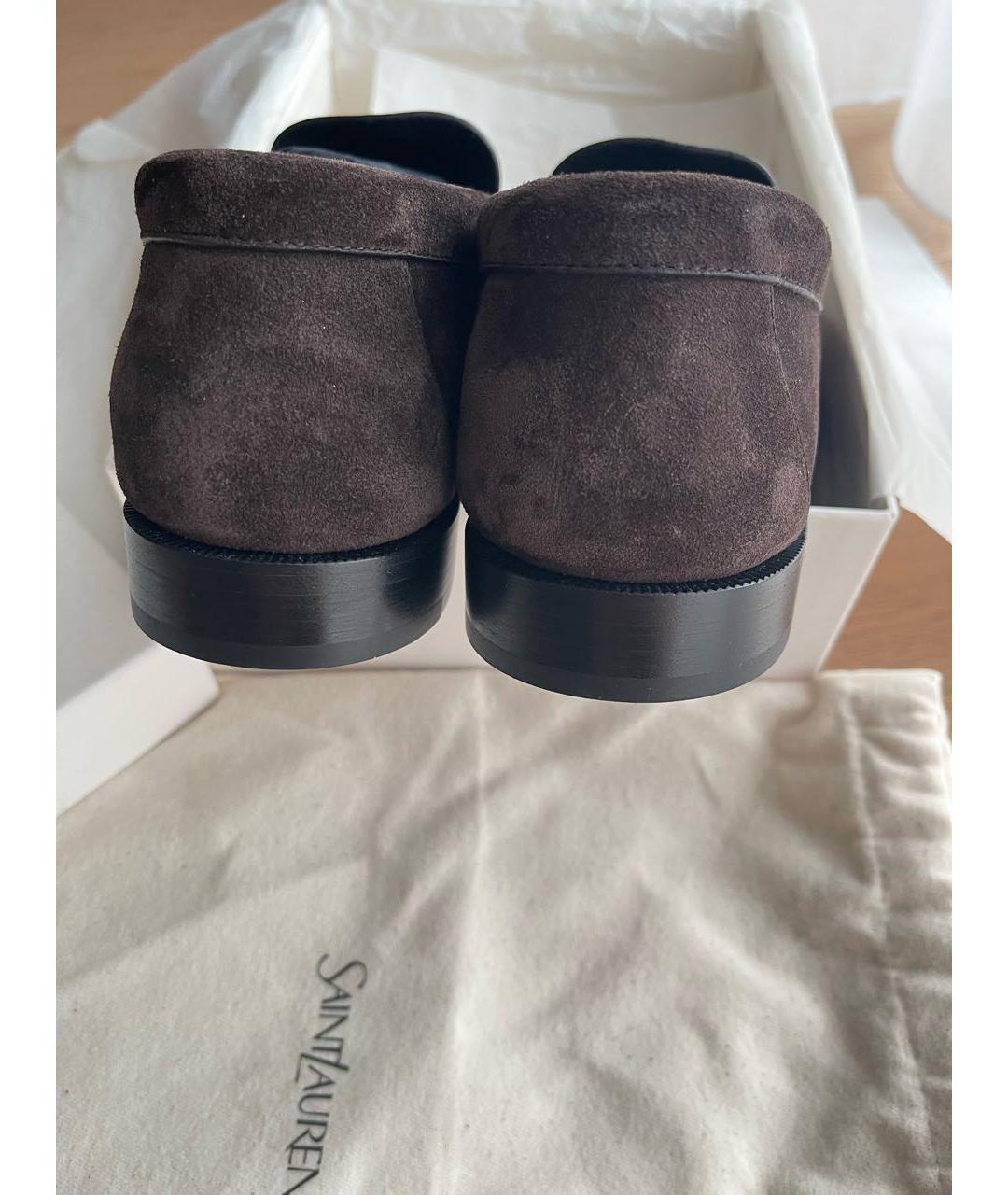 SAINT LAURENT Коричневые замшевые лоферы, фото 4