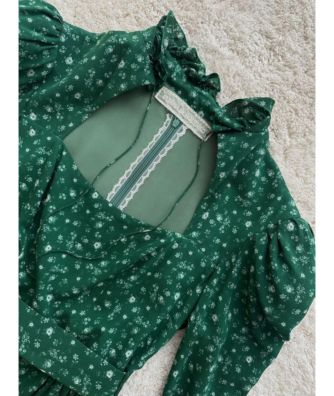 ULYANA SERGEENKO Зеленые шелковое повседневное платье, фото 2