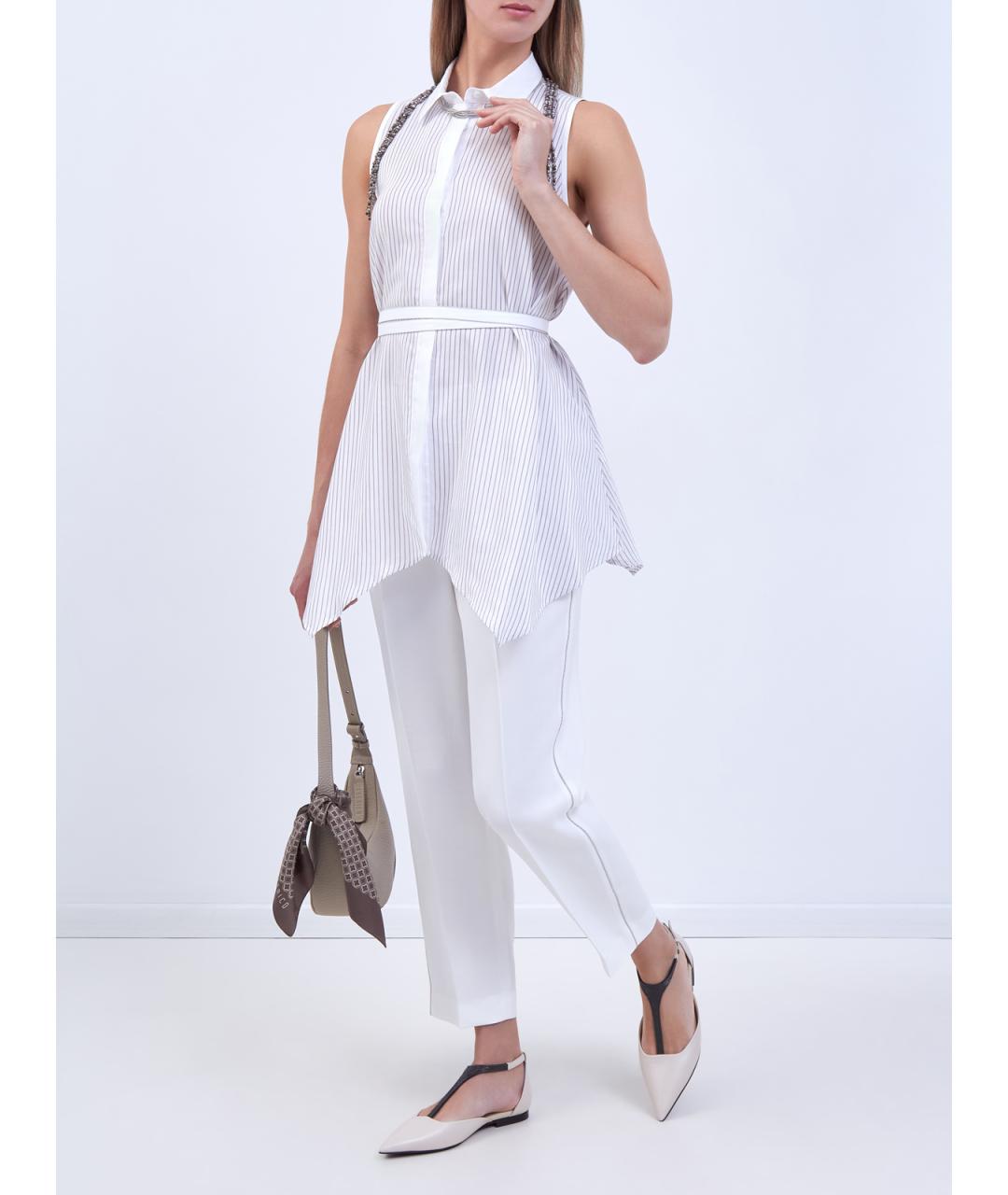 PESERICO Белые вискозные прямые брюки, фото 2