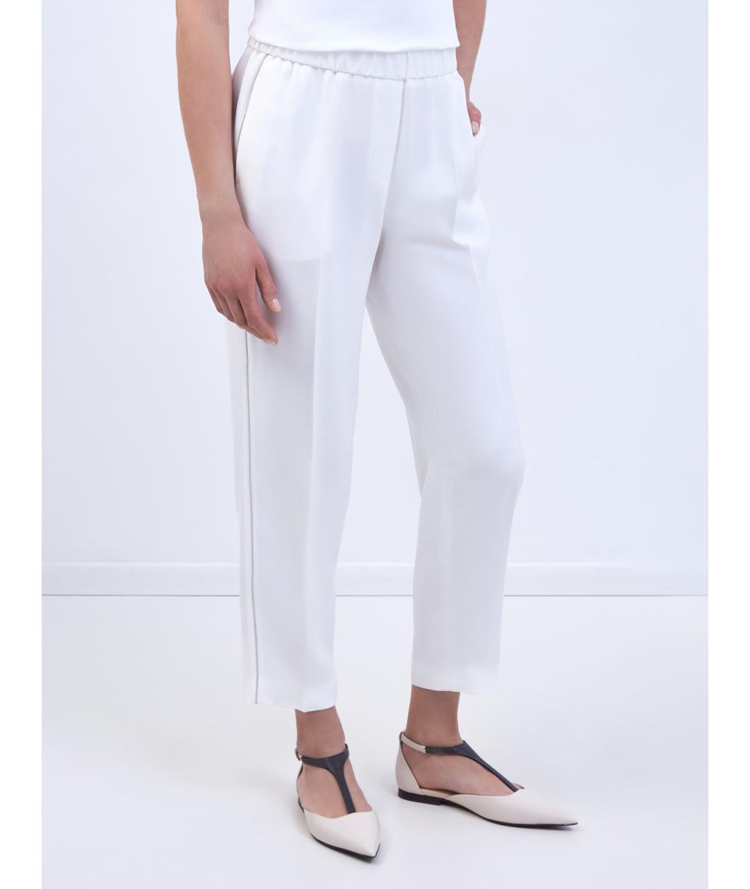 PESERICO Белые вискозные прямые брюки, фото 3