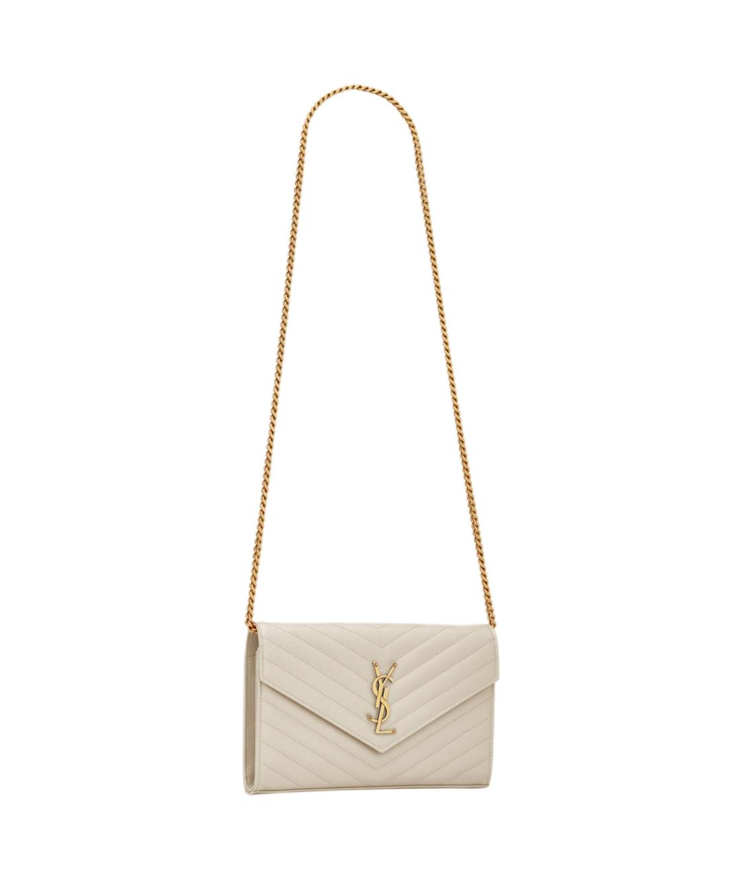 SAINT LAURENT Бежевая кожаная сумка через плечо, фото 2