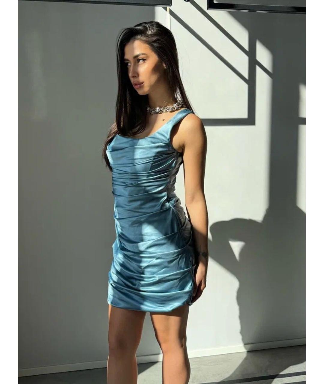 GIUSEPPE DI MORABITO Голубое шелковое коктейльное платье, фото 2