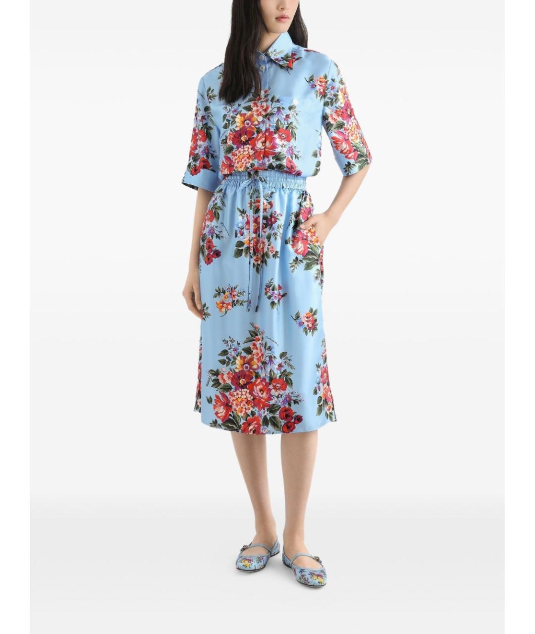 DOLCE&GABBANA Голубая шелковая юбка миди, фото 3
