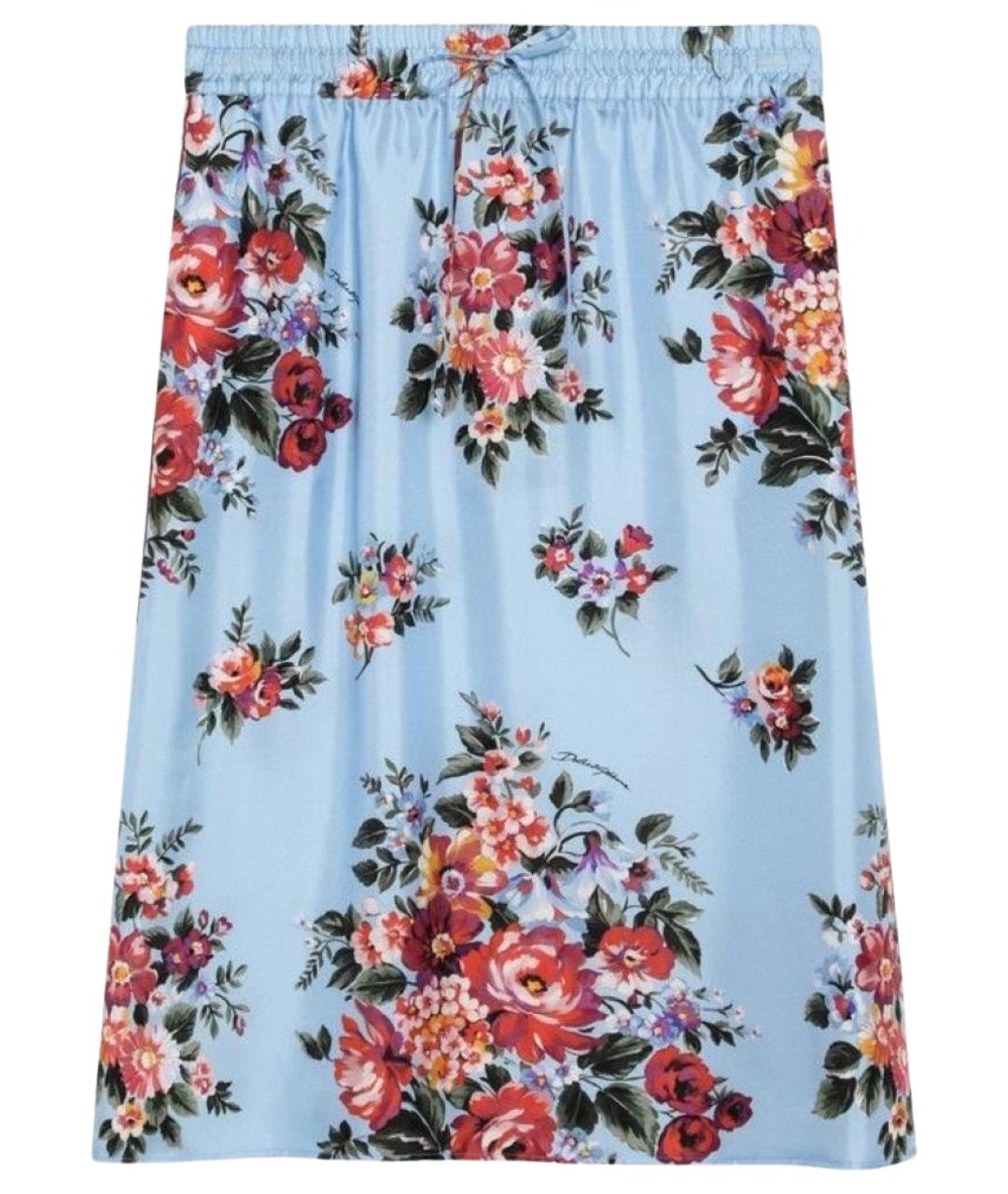 DOLCE&GABBANA Голубая шелковая юбка миди, фото 1