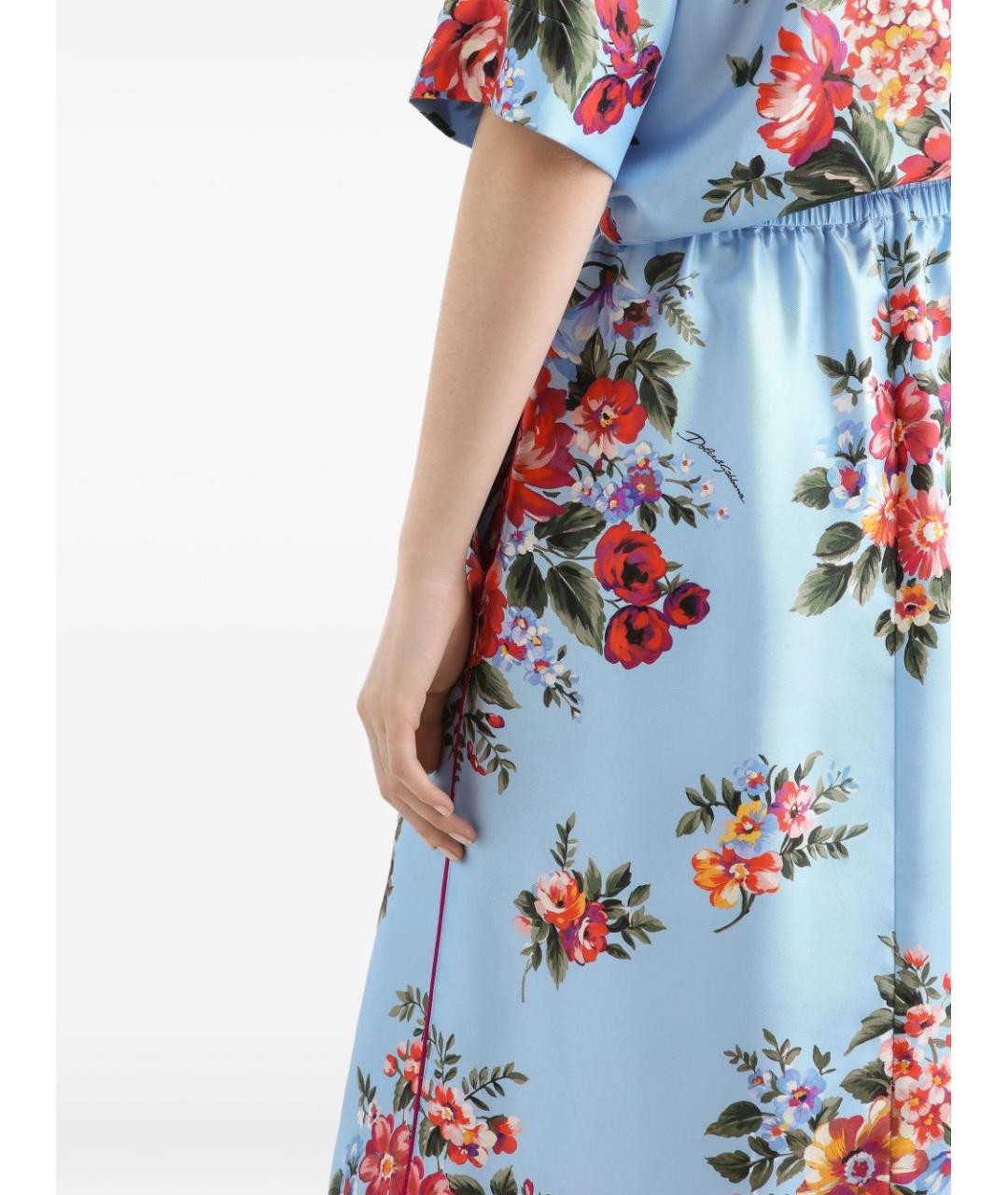 DOLCE&GABBANA Голубая шелковая юбка миди, фото 4