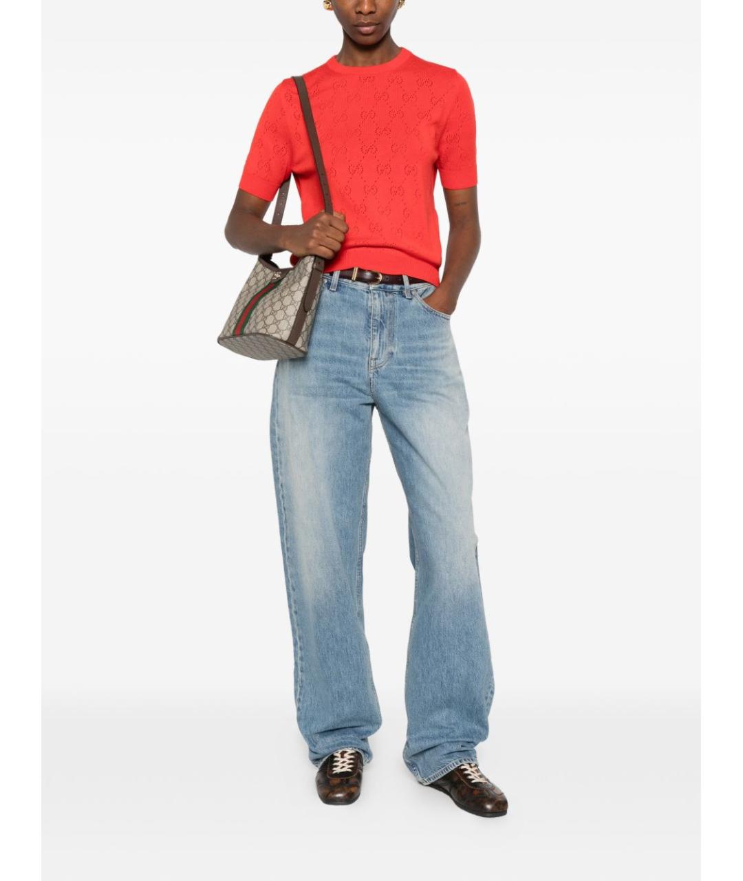 GUCCI Красная хлопковая футболка, фото 2