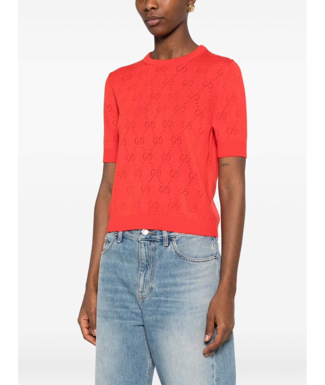 GUCCI Красная хлопковая футболка, фото 5