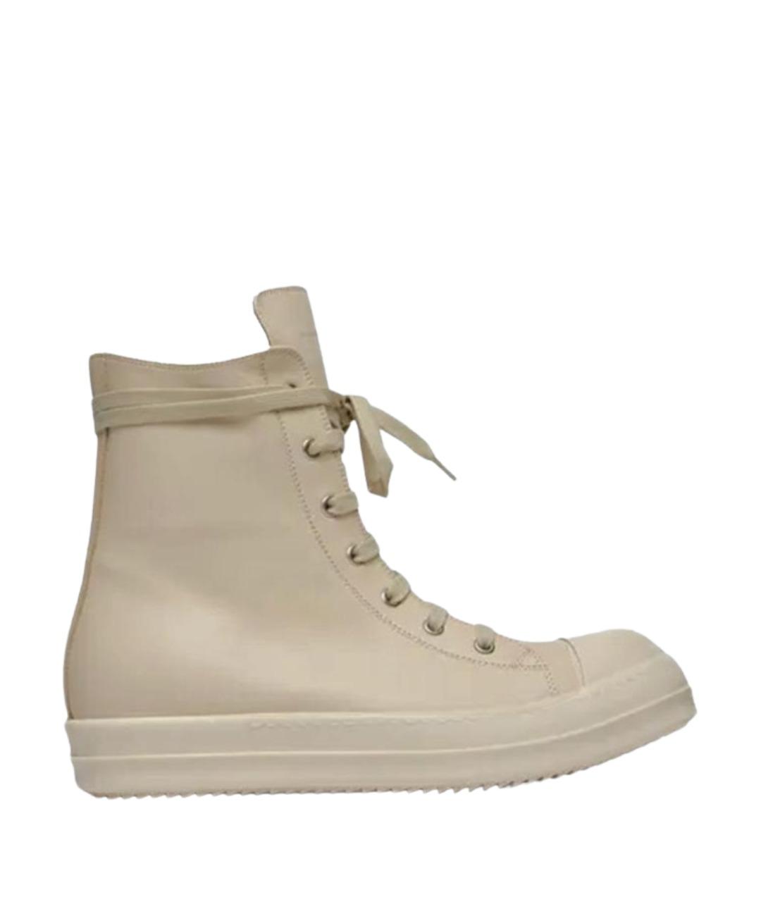 RICK OWENS Бежевые кожаные высокие кроссовки / кеды, фото 1