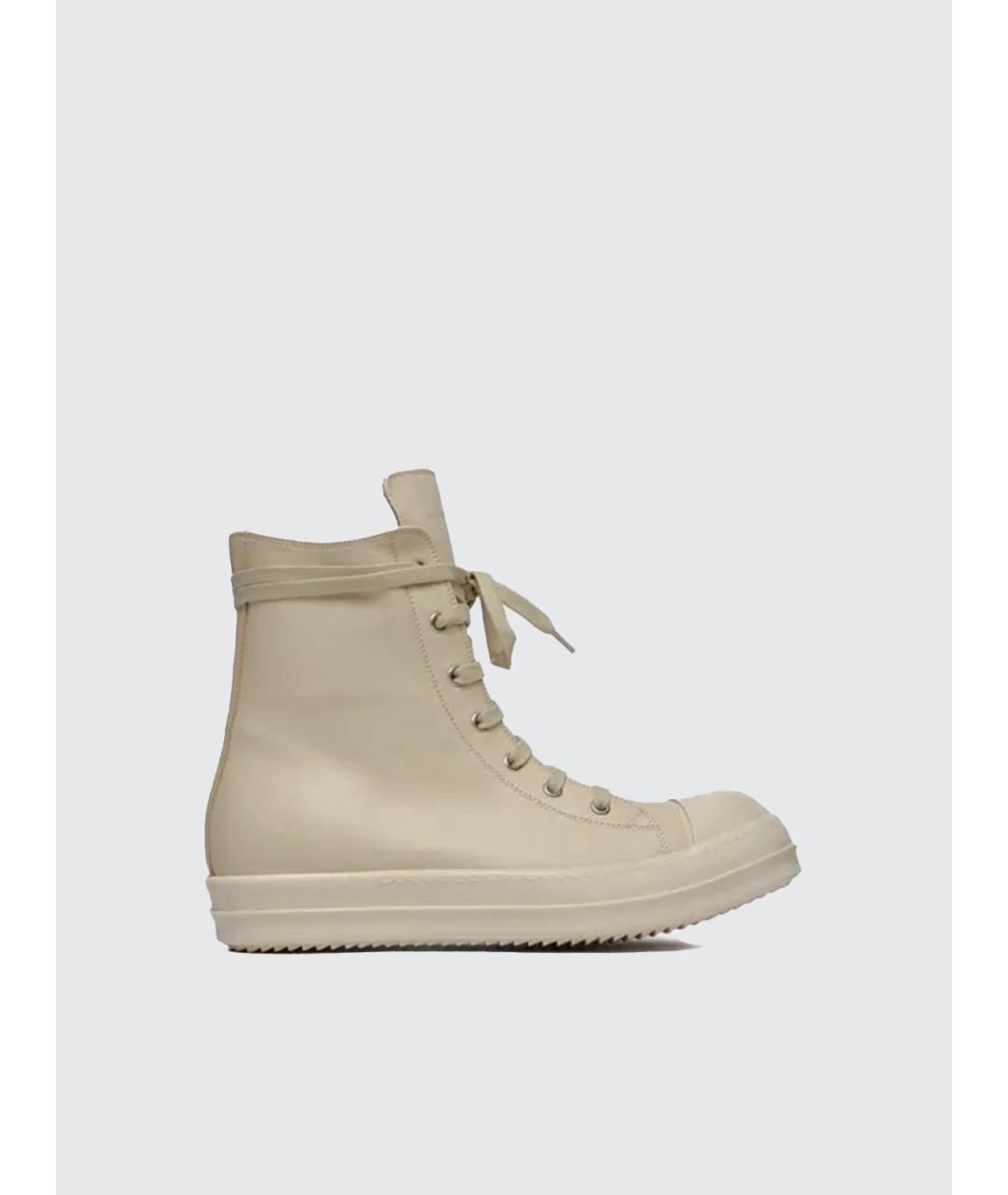 RICK OWENS Бежевые кожаные высокие кроссовки / кеды, фото 4