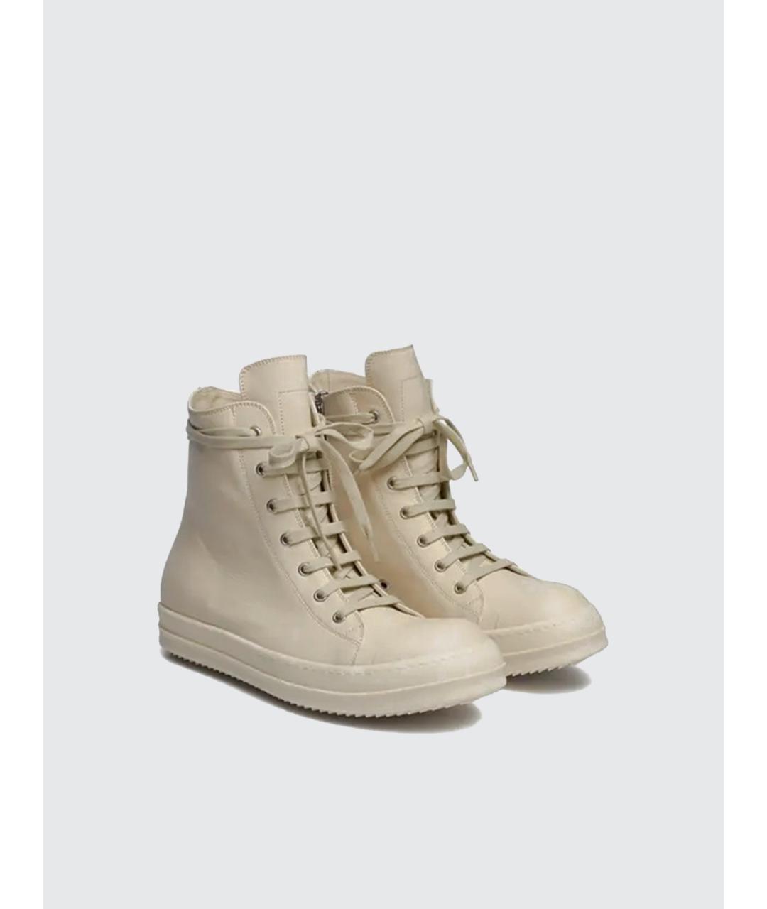 RICK OWENS Бежевые кожаные высокие кроссовки / кеды, фото 2