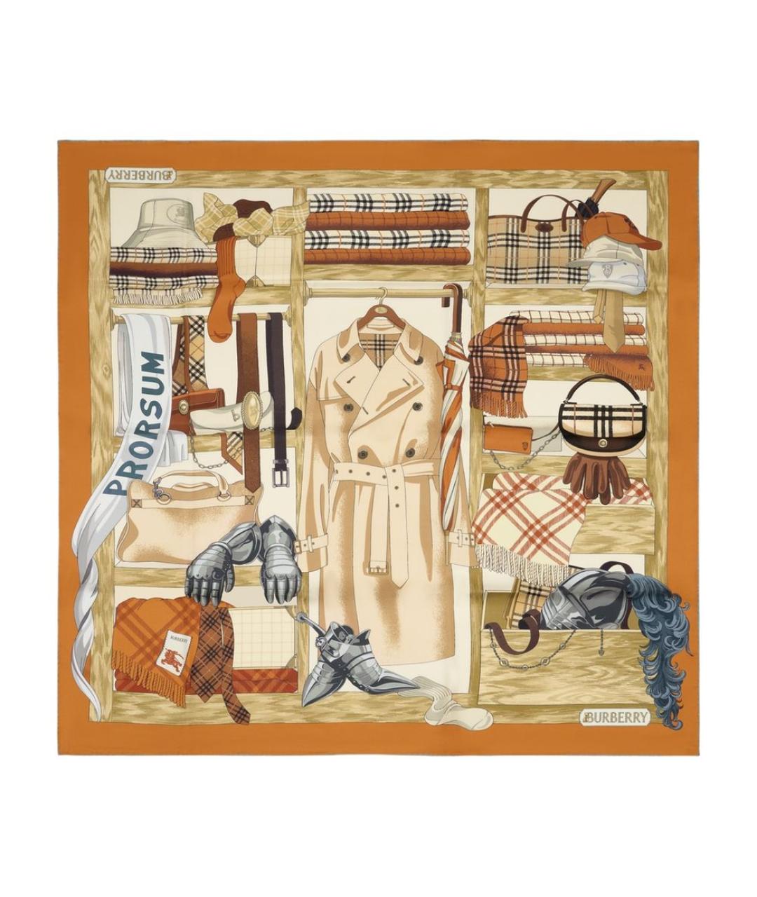 BURBERRY Оранжевый шелковый шарф, фото 2