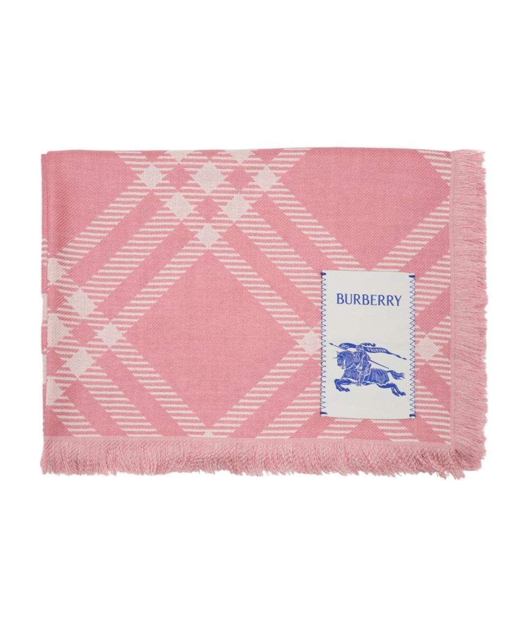 BURBERRY Розовый шерстяной шарф, фото 1