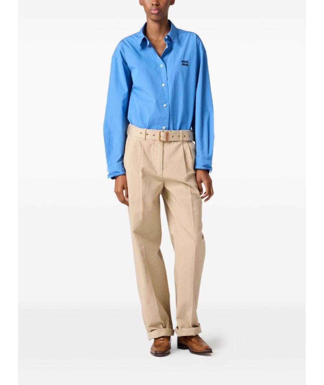 MIU MIU Бежевые хлопковые прямые брюки, фото 2