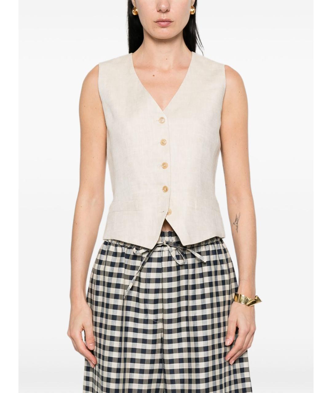 WEEKEND MAX MARA Бежевый льняной жилет, фото 5