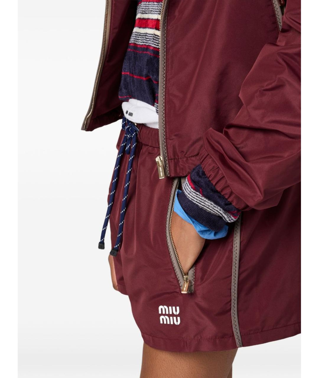 MIU MIU Бордовые синтетические шорты, фото 3