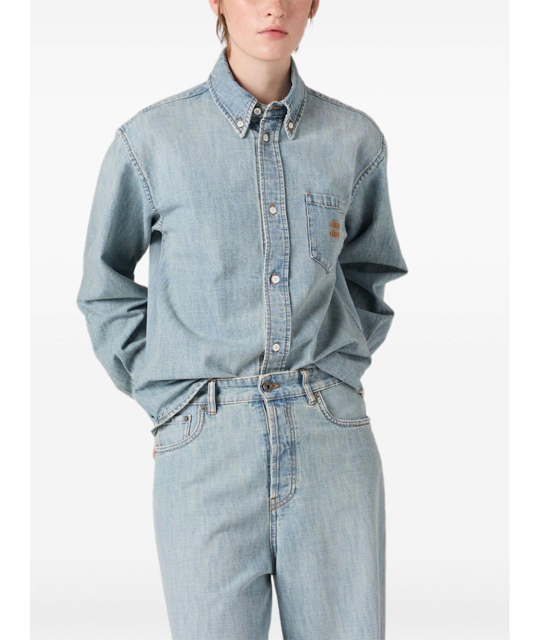 MIU MIU Голубая хлопковая рубашка, фото 5