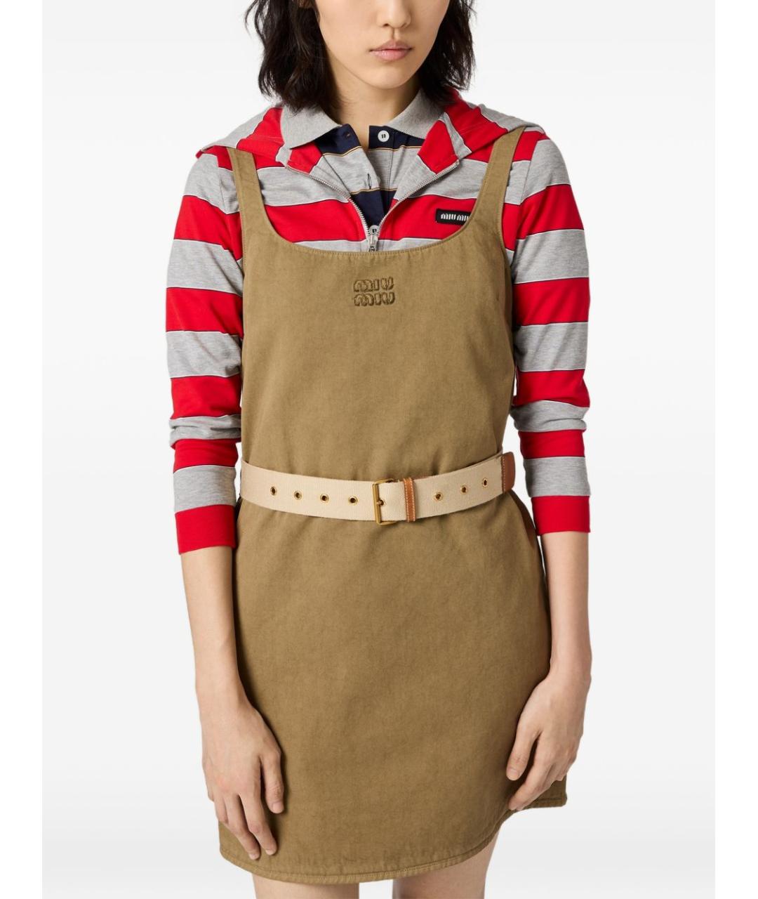 MIU MIU Хаки хлопковое повседневное платье, фото 3