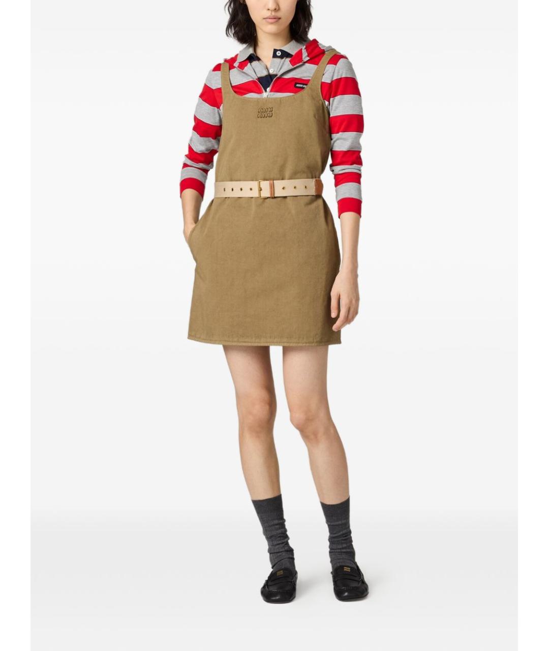 MIU MIU Хаки хлопковое повседневное платье, фото 2