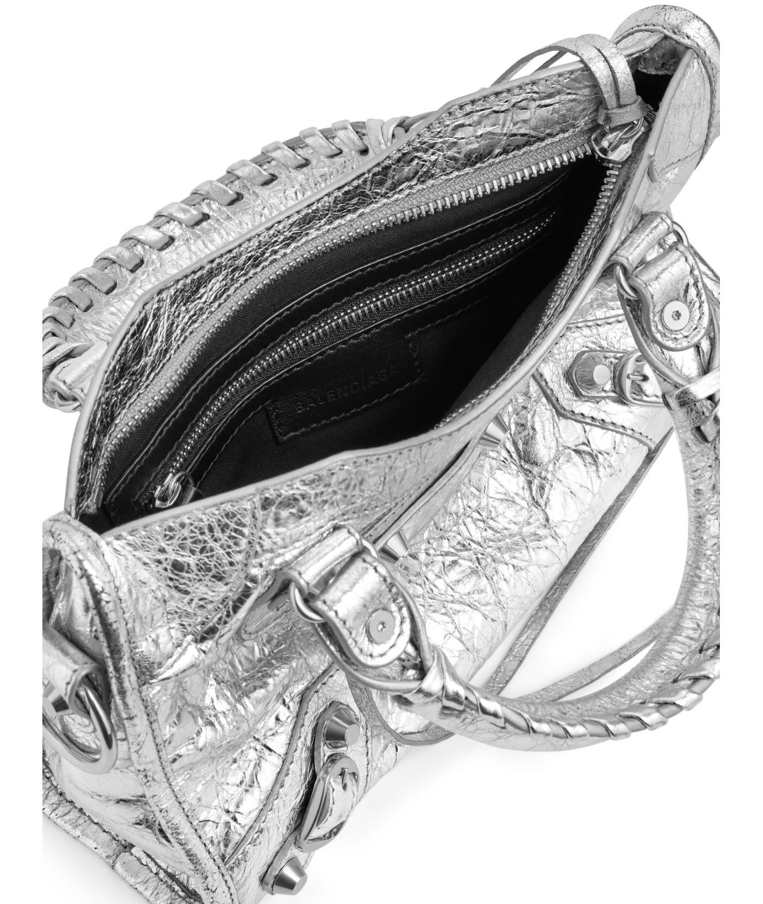 BALENCIAGA Серебряная кожаная сумка тоут, фото 5