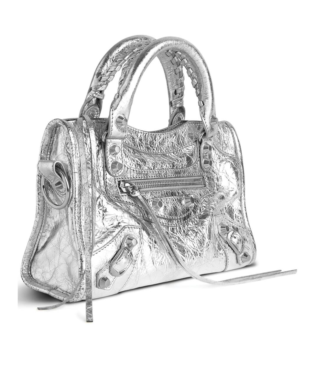 BALENCIAGA Серебряная кожаная сумка тоут, фото 2