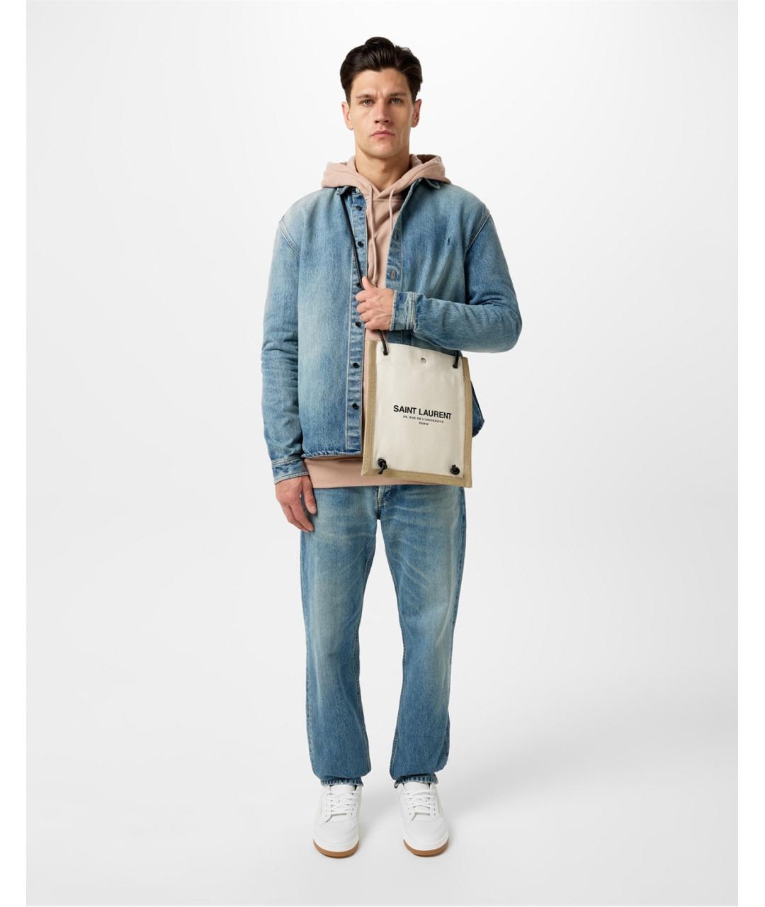 SAINT LAURENT Бежевая хлопковая сумка на плечо, фото 5