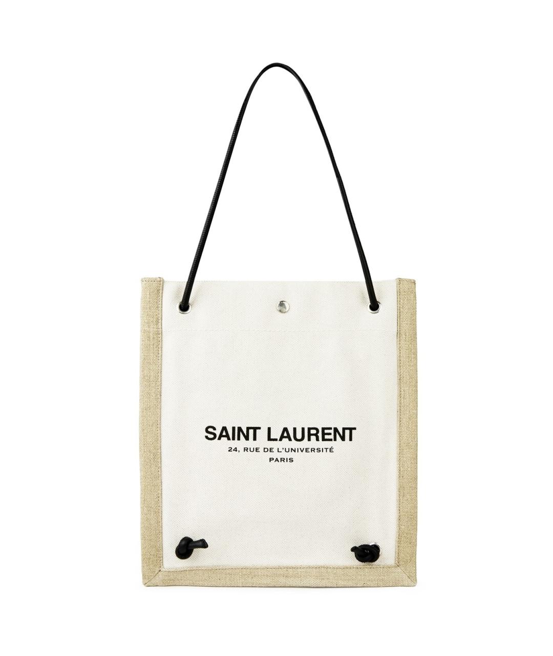 SAINT LAURENT Бежевая хлопковая сумка на плечо, фото 3