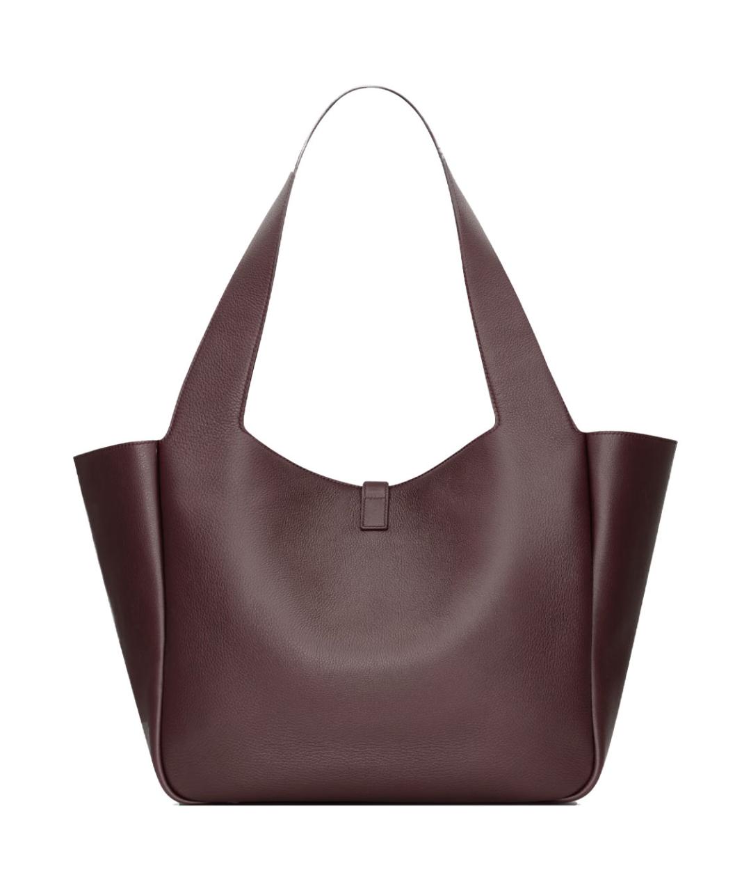 SAINT LAURENT Бордовая кожаная сумка тоут, фото 4