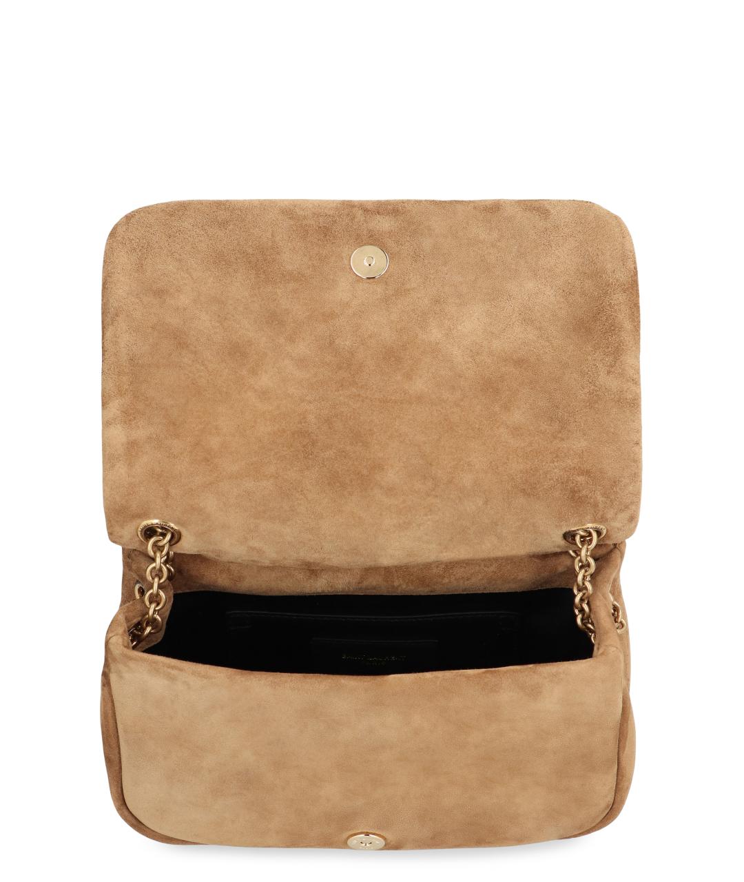 SAINT LAURENT Бежевая замшевая сумка через плечо, фото 5
