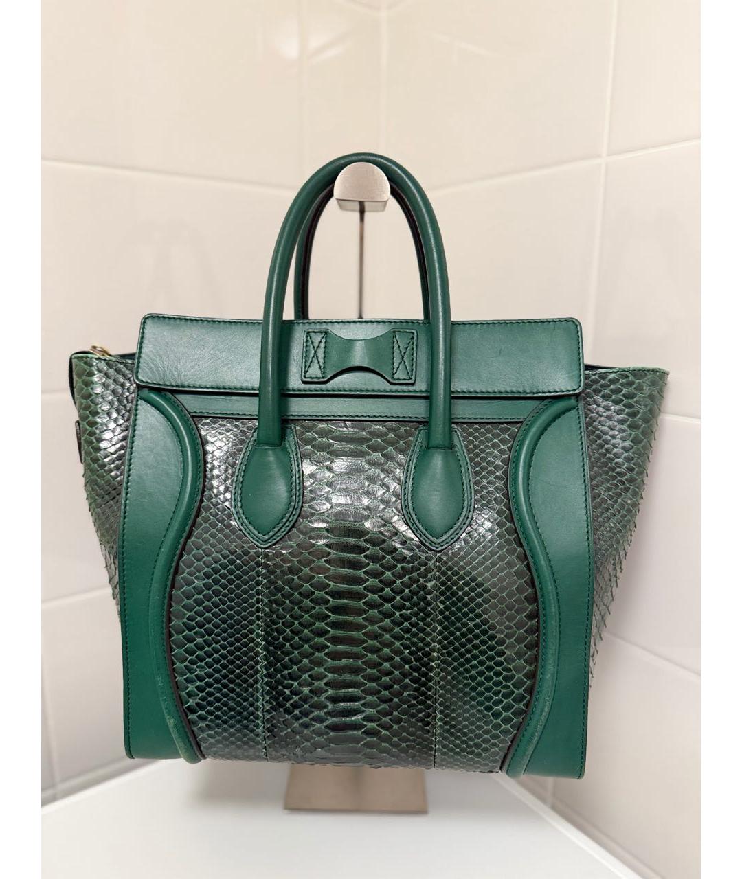 CELINE Зеленая сумка с короткими ручками из экзотической кожи, фото 2
