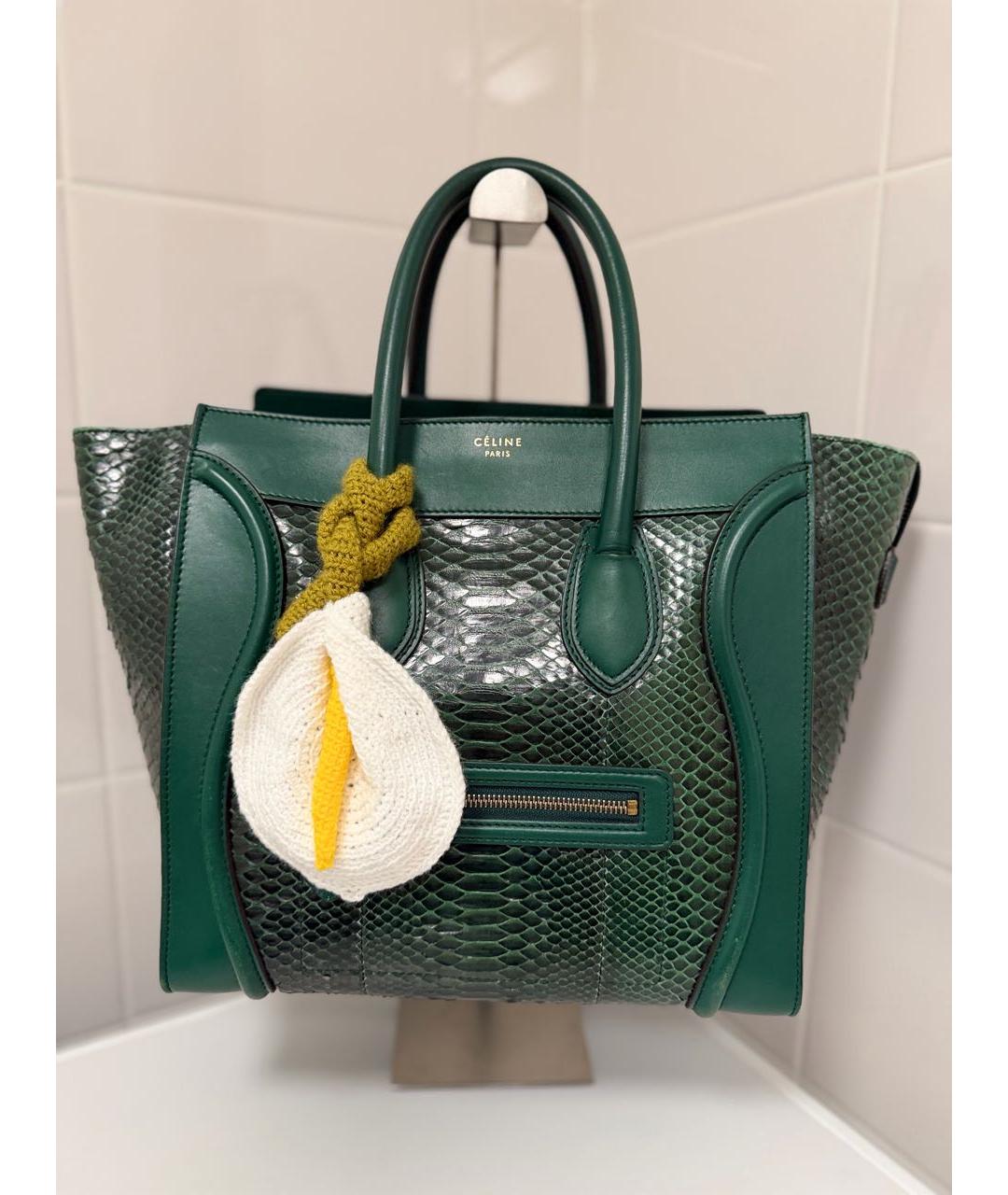 CELINE Зеленая сумка с короткими ручками из экзотической кожи, фото 9