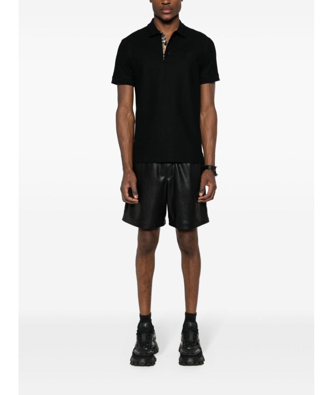 BURBERRY Черное хлопковое поло с коротким рукавом, фото 5