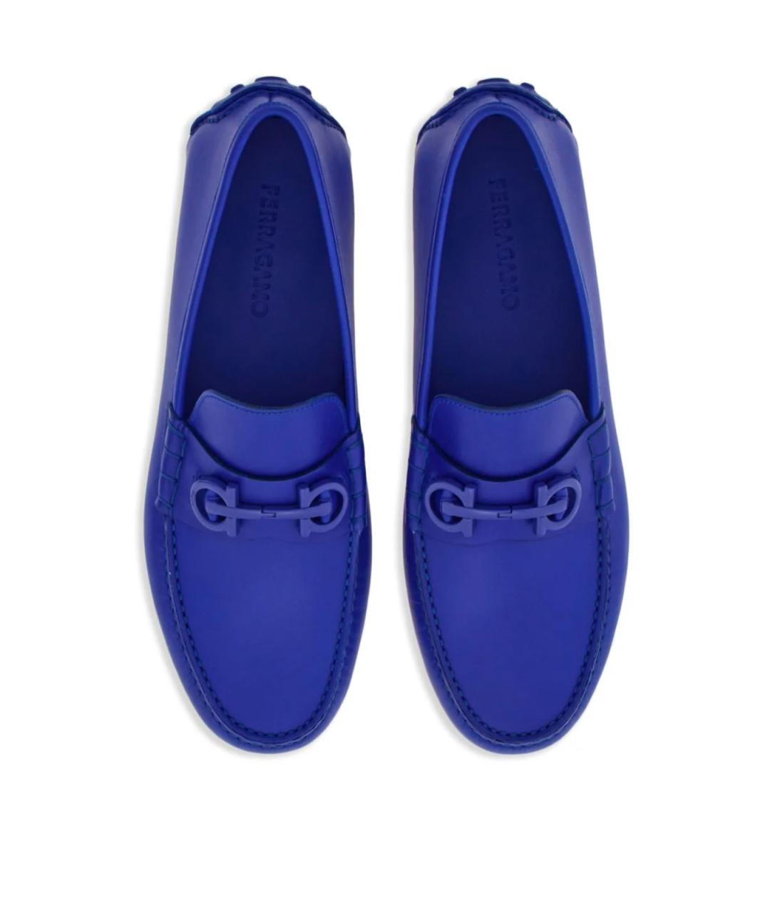 FERRAGAMO Синие кожаные мокасины, фото 4